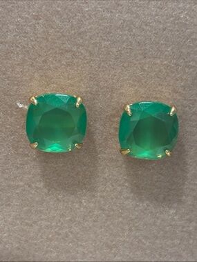 Kate Spade Gold Prong Green Cushion Stud Earrings - Women Jewelry